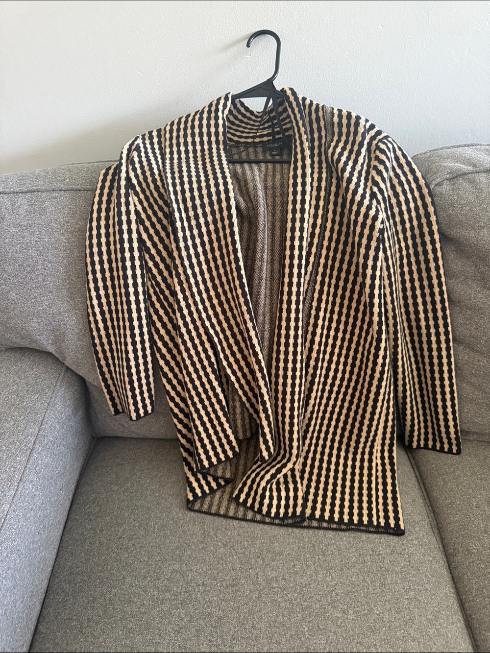 Ann Taylor Factory Black & Cream Striped Open-Front Knit Cape